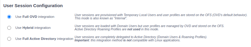 User Session Configuration